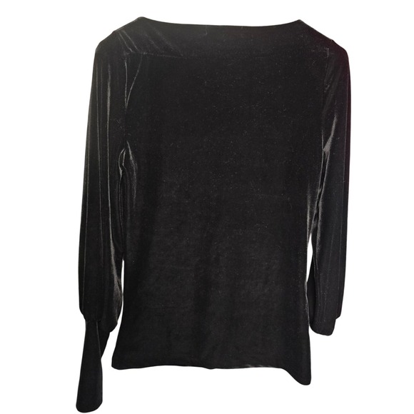 Lauren Ralph Lauren Womens XS Black Velvet Boat Neck Long Sleeve Top - Picture 5 of 6